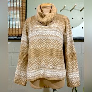 Coldwater Creek Tan and White Cowl Neck Sweater